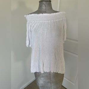 CRINKLE GAUZE OFF THE SHOULDER SHORT SLEEVE